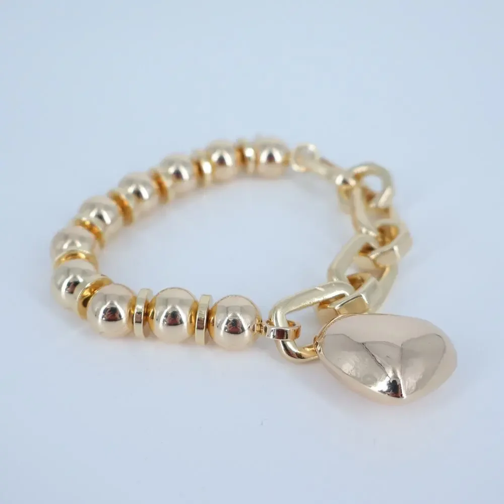 Serefina Gold Heart Pendant Chain and Multi Bead Stretch Bracelet